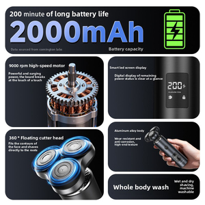 Afeitadora Portátil Recargable por USB con Cuchilla Flotante, Pantalla Digital y Batería de Litio de 2000 mAh - Product Image 2