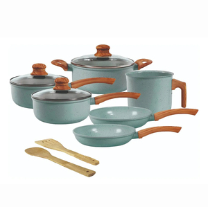 Modern Ceramic Marble Coated Pot Pan Glass Lids Bakelite Handles Non-Stick 6-Piece Aluminum <b>Cookware</b> <b>Set</b> <b>Induction</b> Compatible - Product Image 1