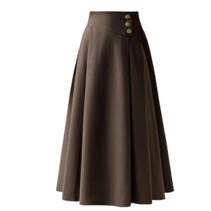 Nouvelles arrivées printemps-été : jupe midi unie taille haute pour femme, élégante, décontractée, style A-line, idéale pour le bureau. - Product Image 3