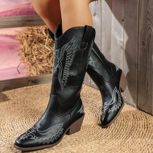 <span class=keywords><strong>Stivali</strong></span> <span class=keywords><strong>da</strong></span> Cowboy Invernali al Ginocchio Taglie Forti <span class=keywords><strong>da</strong></span> <span class=keywords><strong>Donna</strong></span> Ricamati Western Moda <span class=keywords><strong>Equitazione</strong></span> Stivaletti Alti a Punta <span class=keywords><strong>da</strong></span> Infilare Senza Cerniera - Product Image 4