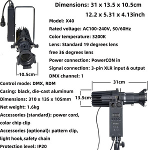 40W LED Focus fisso riflettore profilo ellissoidale monocolore temperatura 3200K 19 ° 36 ° Leko faretto per teatro museo <span class=keywords><strong>spettacolo</strong></span> - Product Image 4