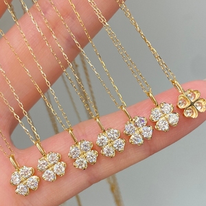 Aazuo Fine Jewelry Collier Mini Fée 4 Fleurs en Or Massif 18K Véritable avec Diamant Naturel 0.28ct, Cadeau pour Filles et Enfants, Fête d'Anniversaire - Product Image 4