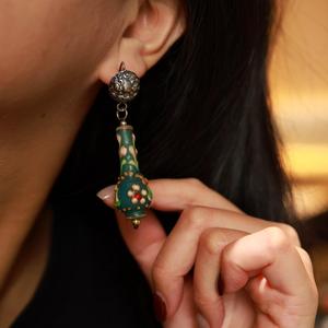 Pendientes Colgantes de Cristal de Murano Estilo Nepalí Vintage, Pendientes de Gotas Florales Verdes para Mujer - Product Image 1
