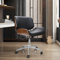 Chaise de bureau pivotante réglable avec structure en bois courbé noyer et revêtement en cuir PU blanc, chaise de salle à manger moderne