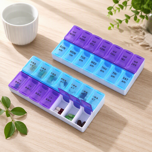 Organizzatore di Pillole con 14 Scomparti, 7 Giorni 2 Volte al Giorno, Scatola Settimanale per <span class=keywords><strong>Medicinali</strong></span> in Plastica PP di Grado Alimentare per Viaggi e Uso Domestico - Product Image 1