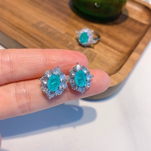 Factory Wholesale Eco-friendly Copper 8*10mm Green Zircon Pendant <b>Earrings</b> <b>Set</b> Minimalist Jewelry <b>Set</b> Women - Product Image 4