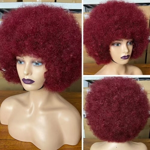 Perruque courte afro bouclée frisée avec <span class=keywords><strong>frange</strong></span>, vente en gros, entièrement fabriquée à la machine, sans dentelle, en <span class=keywords><strong>cheveux</strong></span> humains vierges brésiliens pour femmes noires - Product Image 5