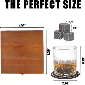 Vintage kreative Kiefernholz Lagerung Geschenk box Wasser Wein Tasse mit transparenten Marmor Eiswürfel Untersetzer Whisky Glas Set - Product Image 2
