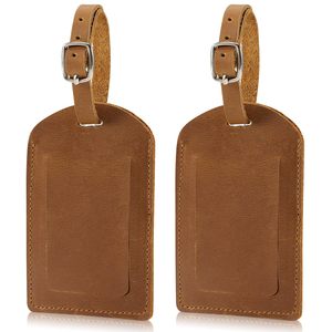 Étiquette de bagage en cuir véritable noir, brun foncé, brun clair, résistante à l'eau, pour voyage, enregistrement à la compagnie aérienne et embarquement - Product Image 2