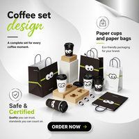 Juego de Empaque Personalizado para Cafetería, Bolsas de Papel Kraft Reutilizables y Reciclables con Asas de Cuerda de Algodón, Impresión UV con Logotipo para Cafetería/Panadería