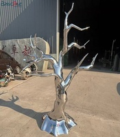 Arbre floral décoratif extérieur en acier inoxydable poli, design abstrait torsadé, moderne, soudé, grande œuvre d'art métallique personnalisée