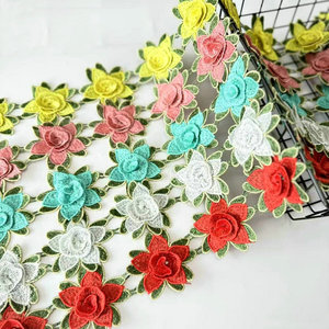 ลูกไม้ปักลายดอกไม้ 3 มิติ หลายสี ประดับด้วยคริสตัลและลูกปัด ทำจากโพลีเอสเตอร์ ขายส่ง - Product Image 3