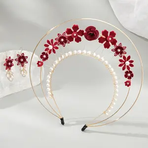 Yeni Halo taç el yapımı bakır tel çiçek zarif kafa gelin düğün düğün için saç aksesuarları Headdress