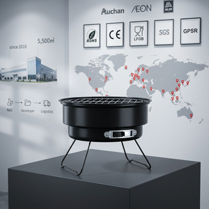 Barbecue portable rond pliable en fonte chromée pour extérieur, surface facile à nettoyer, entretien sans tracas - Product Image 1