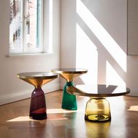 Table basse de salon VRGO A2 en verre trempé transparent coloré, design moderne avec coins arrondis et mobile