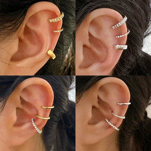 Ensemble de 3 boucles d'oreilles délicates en zircon, boucles d'oreilles à clip mignonnes, boucles d'oreilles à clip pour femmes, sans perçage, <span class=keywords><strong>faux</strong></span> cartilage d'<span class=keywords><strong>oreille</strong></span> pour femmes, nouveaux bijoux tendance - Product Image 2