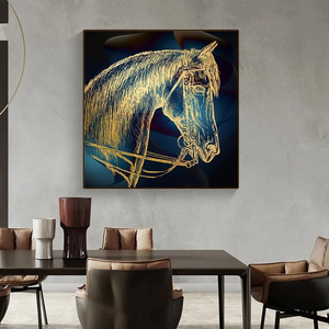 거실 홈 장식 벽화 추상 황금 말 포스터 동물 캔버스 그림 골드 그림 벽 아트 말 - Product Image 5