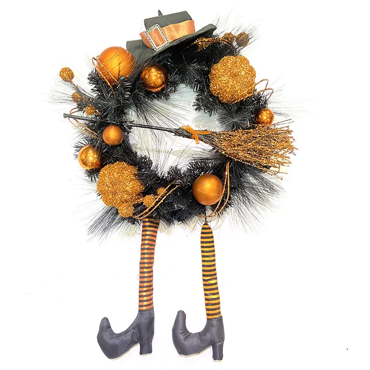 Nuovo design corona decorazione di halloween Halloween con glitter zucca scopa cappello ornamenti in plastica palla