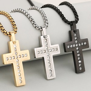 Stainless Steel Zircon <b>Cross</b> <b>Pendant</b> Necklace With Rhinestone <b>Men</b> Women Dainty Jesus Christian Prayer Amulet Charms Jewelry Gift - Product Image 6