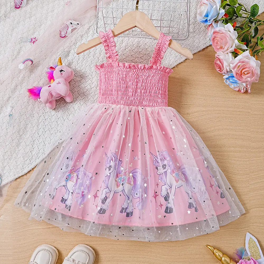 1-7 jahre kinderkleidung spaghettiträger neues design kinder tutu rock mädchen einhorn bedruckte freizeitkleider für sommer