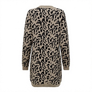 Robe pull cardigan en laine à imprimé léopard pour femme, coupe ample, manches longues, col montant, tenue décontractée d'automne - Product Image 3