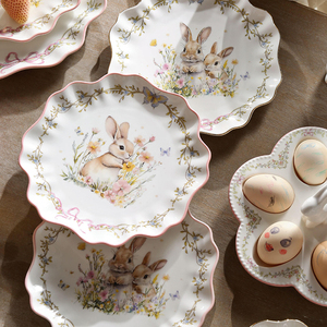 Ensemble de vaisselle décorative <span class=keywords><strong>lapin</strong></span> de Pâques <span class=keywords><strong>Lapin</strong></span> exquis ensembles d'assiettes en porcelaine à bord doré de luxe ensemble de dîner en céramique pour cadeau - Product Image 5