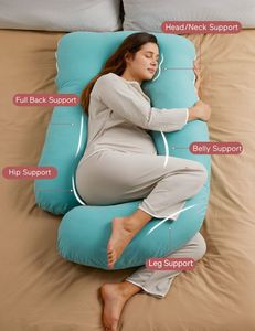 Oreiller de maternité personnalisé de 57 pouces pour femmes enceintes, soutien complet du corps, oreiller de grossesse en forme de U avec housse amovible en coton - Product Image 2
