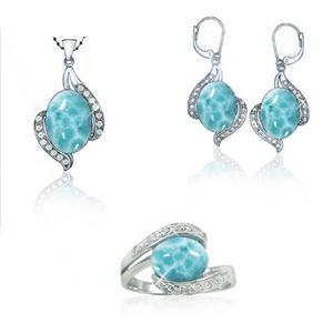 ชุดเครื่องประดับเงินแท้ 925 ประดับด้วยลาร์ิมาแท้และเพชรคิวบิกเซอร์โคเนียทรงรัศมี - Product Image 4