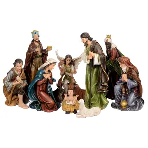 Özel el yapımı el sanatları İsa doğan heykelcik seti reçine doğum sahnesi
