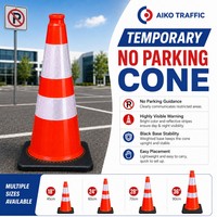Cône de signalisation Aiko pour les places à usage restreint temporaire et les zones interdites de stationnement, avec colliers réfléchissants et base noire