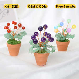 Vente en gros de perles de cristal naturelles de guérison (améthyste, aventurine), mini-arbre en pot d'argile rouge pour la décoration intérieure - Product Image 2