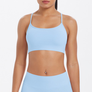 Wholesale Women Thin Strap Criss Cross Back Yoga Bra Seamless Padded Shockproof Sports Bra Gym Workout Running Activewear - Product Image 3