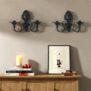 American Retro Black Wall Mounted Candle <b>Holder</b> E14 Incandescent Bulb Switch <b>Control</b> Background Wall Decoration - Product Image 4