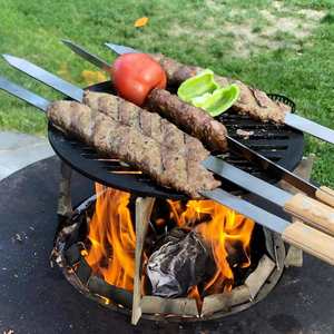 Custom Logo Metal 50/60CM <b>Large</b> <b>BBQ</b> Skewers Stainless Steel Grilling Fork with Long Wood Handle for Outdoor Camping Party - Product Image 4