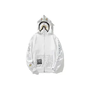 2024 Heren Oversized Blanco Maatwerk Full Face Zip Hoodie Zak Mouw Print Met Katoenen Fleece Hoodie