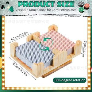 Solid wood double-compartment <b>playing</b> <b>card</b> holder, holiday party multi-person table <b>card</b> display rack, rotating wooden game - Product Image 3
