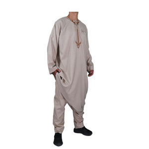Vêtements islamiques à manches longues pour hommes, thobe en coton pour adultes Pary avec pantalon - Product Image 4