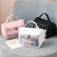 Yeni saydam kozmetik düzenleyici çanta PVC buzlu makyaj yıkama çanta PU flip taşınabilir tuvalet saklama kutusu kolu ile