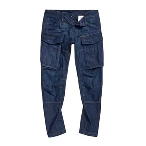 Custom Rovic Zip 3D denim pants cargo thigh pockets zipper pocket Flap pockets denim cargo pants Narrows down men jeans