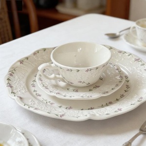 <b>Ceramic</b> Serving Plates and Bowls Floral Garden Oven Safe Hand Painted Stoneware Dinnerware <b>Set</b> Rose Porcelain Dinner <b>Set</b> - Product Image 2