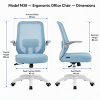 Chaise de bureau ergonomique en maille avec accoudoirs rabattables, appui-tête et soutien lombaire réglable, chaise de travail pivotante pour le bureau