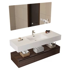 Modern household <b>wall</b> mounted double-layer rock slab deepened ceramic basin bathroom cabinet - Product Image 5