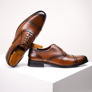 Zapatos Oxford Marrones con Punta en Pico, de Cuero Genuino, con Cordones, para Vestir, Oficina, Carrera, Todas las Temporadas, Suela de Goma, Envío Directo - Product Image 4