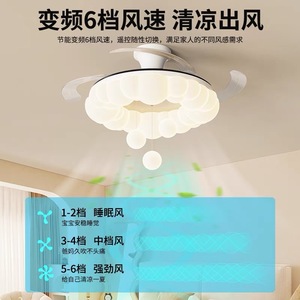 Ventilateur de <span class=keywords><strong>plafond</strong></span> LED style crème avec lampe intégrée invisible pour chambre, bureau et salle à manger - Product Image 3
