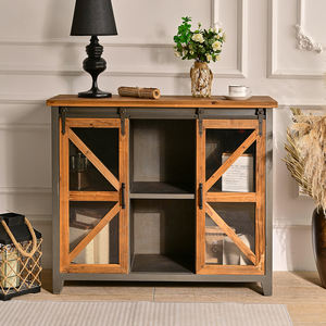 Buffet de style industriel vintage INNOVA, panneau en métal et bois, porte coulissante de grange, étagère de rangement, armoire, cuisine, salle à manger, hôtel - Product Image 2