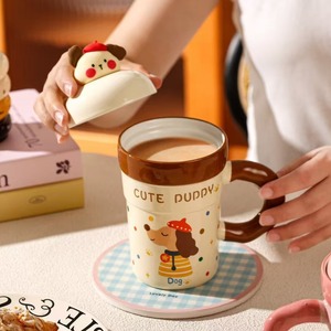 Tazas <span class=keywords><strong>de</strong></span> Cerámica 3D con Diseño <span class=keywords><strong>de</strong></span> Cerdito y Cachorro, con Tapa Antipolvo y Asa Antiescaldante para Café y Agua - Product Image 3