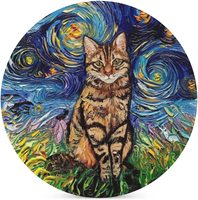 Night Kitty Cat Sous-verres en céramique non émaillés de 4 pouces pour tapis et tampons en céramique vierges de sublimation Sous-verres ronds en céramique
