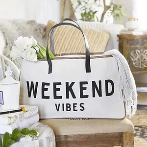 Wholesale Custom Vibes Duffle Travel Tote Overnight Bridemide Gift Canvas Weekender Bag Woman