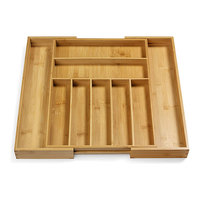 Organiseur de tiroir de cuisine multifonctionnel extensible en bambou de haute qualité pour usage domestique, noir