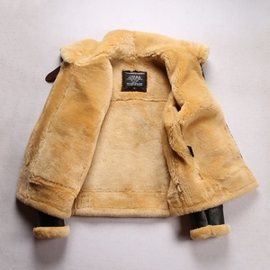 Hiver épaississement B3 hommes fourrure de mouton manteaux en cuir véritable grande taille Casual Bomber Airmen rétro 100% laine peau de mouton - Product Image 4